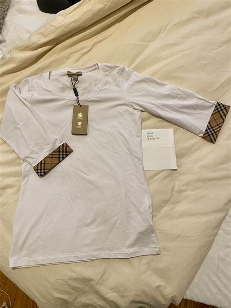 burberry 3 4 sleeve check cuff scoop tee|Burberry Scoop Neck Three Quarter Sleeve Tee with Check .